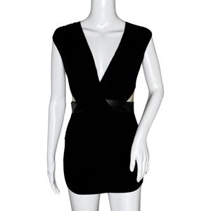 Bailey 44 Dress Womens Small Solid Black Mini Bodycon Mesh Paneling Neutral Sexy